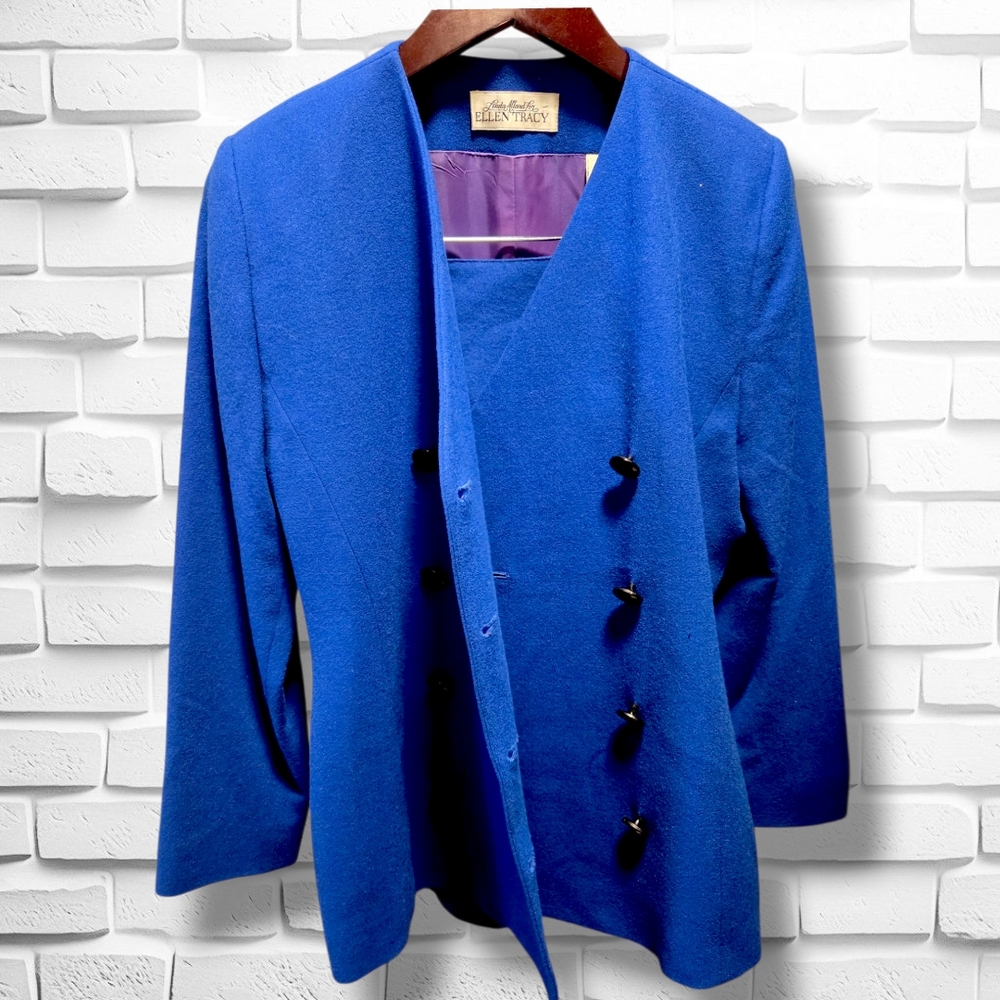 π VINTAGE ELLEN TRACY Royal Blue Power Suit - Size 8 - Picture 3 of 7